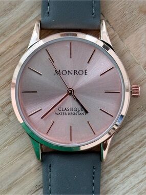 Monroe Classique by Maestro Luxury Watch Rose Gold Dial Gray Leather Strap NWOT